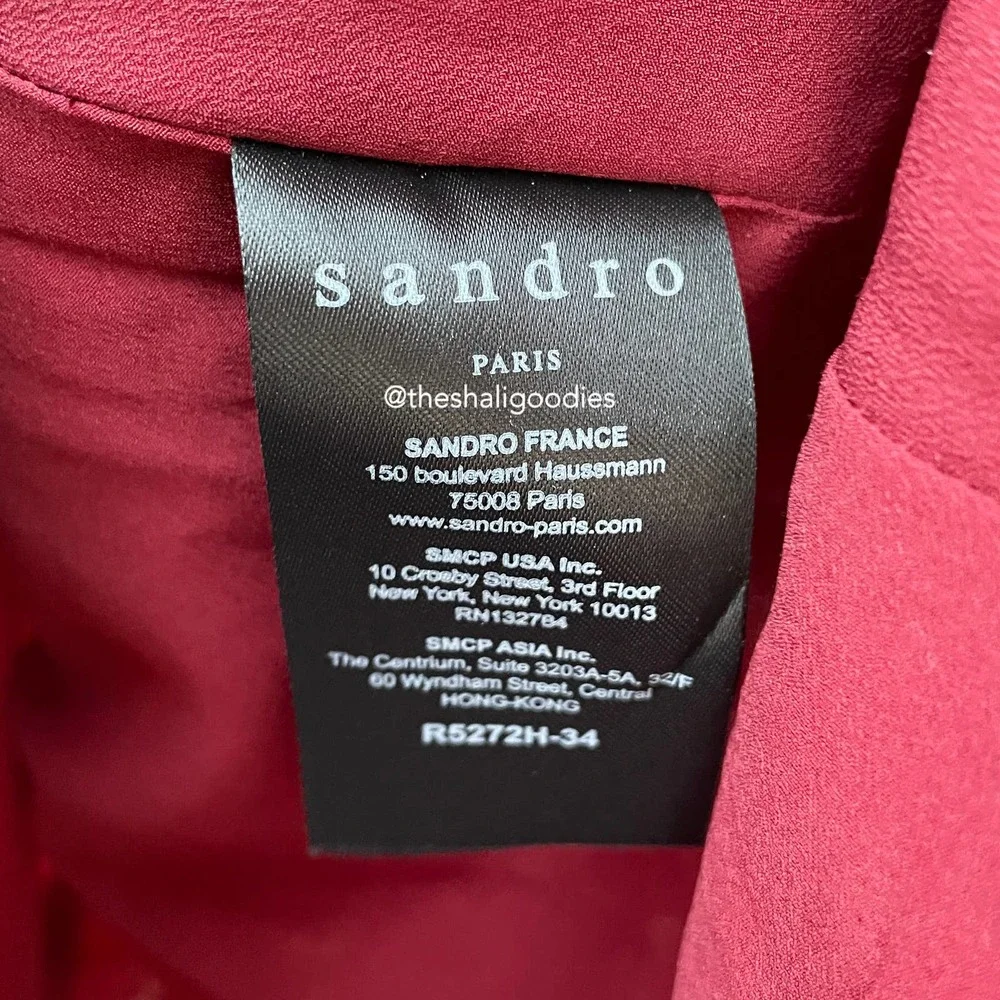 NEW SANDRO Lindsey Dress Red Lace V Neck Geometric - Picture 8 of 8